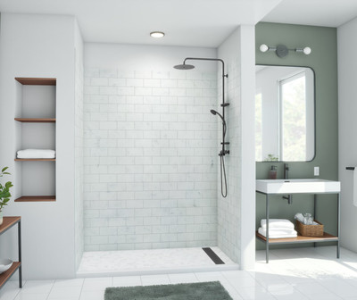Swanstone Metro Subway Tile Glue-Up Shower Wall Kit 36x36x84 Carrara