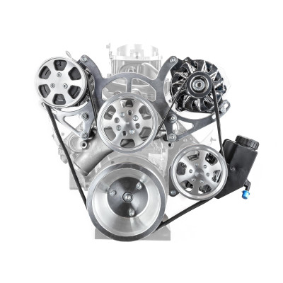 Speedmaster PCE415.1051 Chevy SBC 350 Aluminum Serpentine Belt Drive System Kit with Reservoir, Polished
