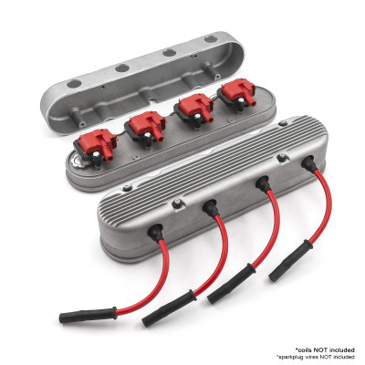 Speedmaster Chevy LS 2pc Finned Vintage Hidden Coil Aluminum Valve Cover Satin PCE314.1249.03