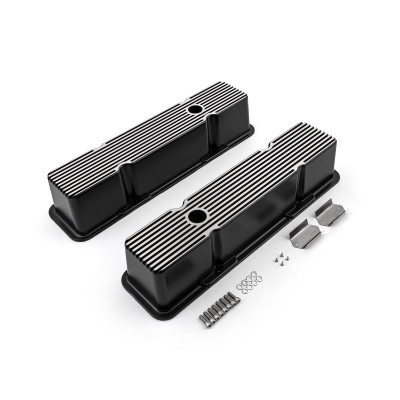 Speedmaster PCE314.1070.04 Chevy SBC 350 Black Aluminum Ribbed Valve Covers Tall