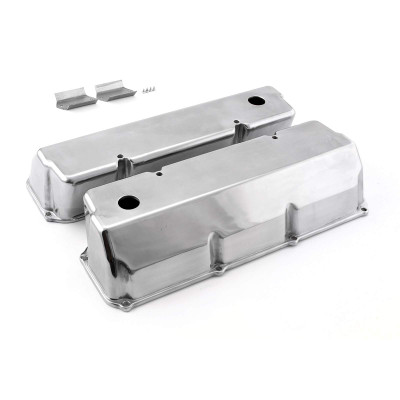 Speedmaster Ford 351C Cleveland Polished Aluminum Plain Valve Covers Tall w/ Hole PCE314.1088.01