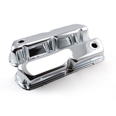 Speedmaster Ford SB 289 302 351 Windsor Chrome Steel Valve Covers 3.5" Tall w/Baffled Hole PCE314.1042