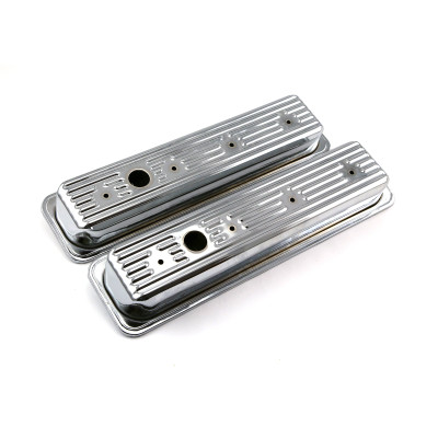 Speedmaster Chevy SBC 350 Center Bolt Chrome Steel Valve Covers - Short with Hole PCE314.1060