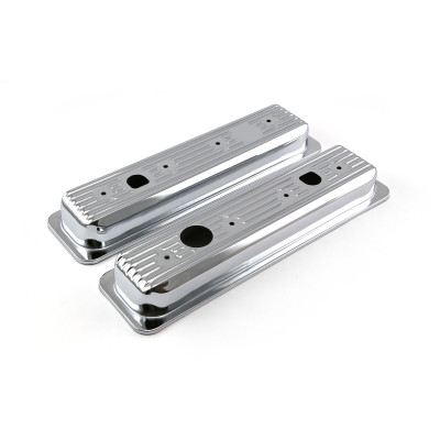 Speedmaster Chevy SBC 350 Center Bolt Chrome Steel Valve Covers Short w/ Truck Cap Hole PCE314.1054