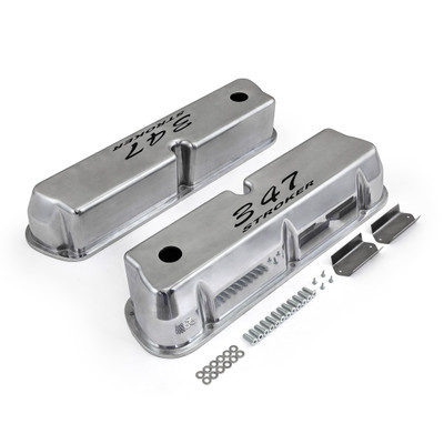 Speedmaster Ford SB 289 302 351W Polished Aluminum Valve Covers w/ Black Letters PCE314.1083.18