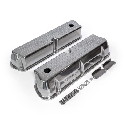 Speedmaster Ford SB 289 302 351 Windsor Polished Aluminum Ball Milled Valve Covers Tall with Hole PCE314.1083.10
