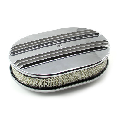 Speedmaster 12" x 2" Oval Classic Center Finned Polished Aluminum Air Cleaner Kit PCE104.1005.03