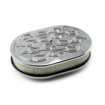 Speedmaster 12" x 2" Oval Flamed Polished Aluminum Air Cleaner Kit PCE104.1005.05
