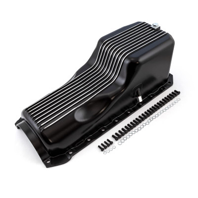 Speedmaster PCE300.1090.02 Chevy BBC 454 2-Pc Early Gen 4 Black Finned Aluminum Oil Pan 1965-1990