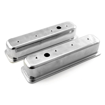 Speedmaster Chevy SBC 350 Center Bolt Polished Aluminum Tall Valve Covers with Hole PCE314.1075.01