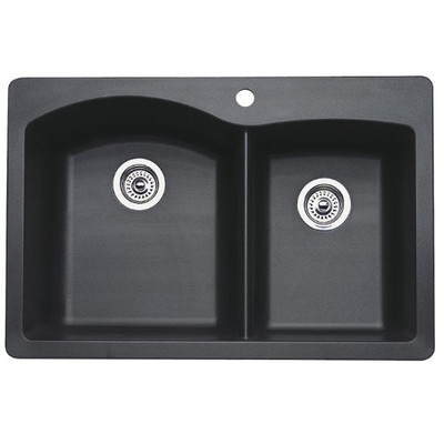 Blanco B440215 -2 Diamond 2-Hole Double-Basin Drop-In or Undermount Granite Kitchen Sink, Anthracite