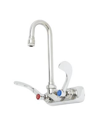 T&S Brass TB1115132X02 Workboard Faucet, Wall Mount, 4-Inch Centers, 132X Gooseneck, B-Wh4 Handles