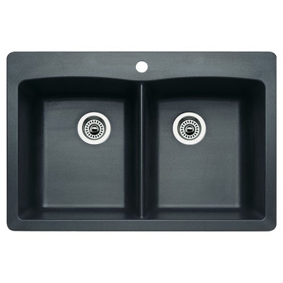 Blanco B440220 -4 Diamond 4-Hole Double-Basin Drop-In or Undermount Granite Kitchen Sink, Anthracite.