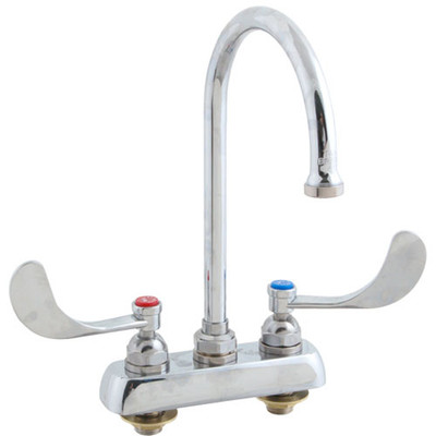 T&S Brass TB114104 Deck Mount Workboard Faucet with 4-Inch Centers, Swivel Gooseneck and Wrist Action Handles