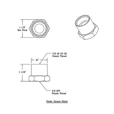 T&S Brass T01615425 Adapter, 7/8-20" Female Thread x 3/8" NPT Female Thread