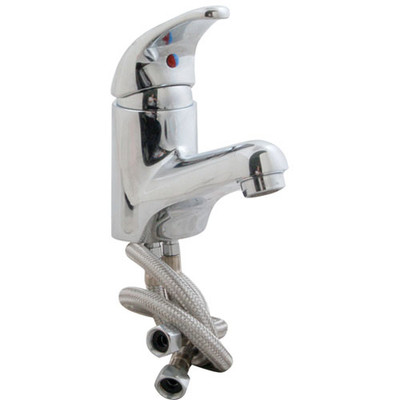 T&S Brass TB2701 Single Lever Faucet, Ceramic Cartridge, Rigid Base, Short Spout, Flexible Supply Lines