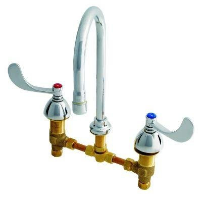 T&S Brass TB286704 Medical Faucet, Deck Mount, Concealed Body, Rigid Gooseneck, Wrist Action Handles