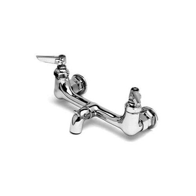 T&S Brass TB0673POL Service Sink Faucet, Wall Mount, 8" Centers, Pail Hook, Garden Hose Outlet, Polished