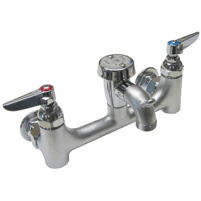 T&S Brass TB0674BSTR Wall Mount Service Sink Faucet with 8-Inch Centers, Vacuum Breaker, Built-In Stops, Rough Chrome