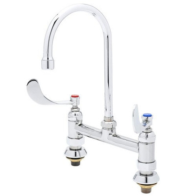 T&S Brass TB0327 Deck Mount Faucet, 1/2"NPT Male Inlets, Swivel Gooseneck, Aerator, 4" Wrist Handles, 8"