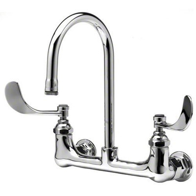 T&S Brass TB033004 Wall Mount 8-Inch Centers Rigid Gooseneck Double Pantry Faucet with 4-Inch Wrist Action Handles