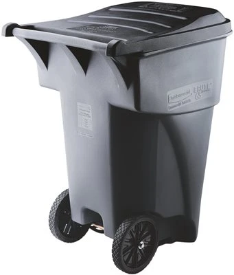 Rubbermaid 134224 Commercial Brute Rollout Heavy-Duty Waste Container, Square, Polyethylene, 95 Gallons, Gray (9W22GY)