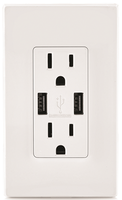 Leviton 2476997 DECORA USB CHARGER / TAMPER-RESISTANT DUPLEX RECEPTACLE, WHITE, 5-15R, 125 VOLTS, 15 AMPS