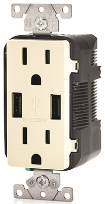 Leviton 2476999 DECORA USB CHARGER / TAMPER-RESISTANT DUPLEX RECEPTACLE, LIGHT ALMOND, 5-15R, 125 VOLTS, 15 AMPS