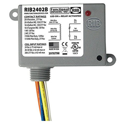 RIB RELAYS 65190 Enclosed Relay 20Amp SPDT 24Vac/dc/208-277Vac