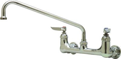 T&S Brass 524101 B-0231 Polished Chrome Service Sink faucet with 12" swing nozzle. 8" Wall Mount with Lever Handles and Stream Regulator Outlet.