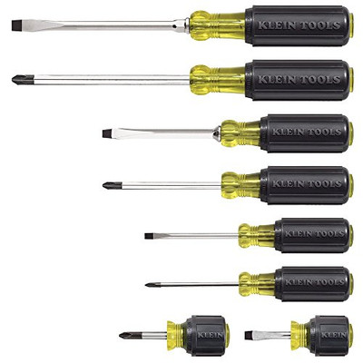 Klein Tools 2491796 Screwdriver Set 8 Piece, 4 Phillips and 4 Flat Head Tips, Cushion Grip, Precision Machined