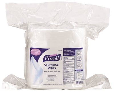 GOJO INDUSTRIES GOJ9118-02 PURELL® SANITIZING WIPES, CLEAR WITH LEMON SCENT, 1,200 WIPES PER POUCH, 2 POUCHES PER CASE