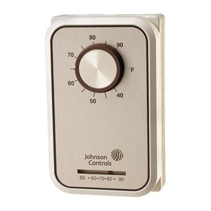 Johnson Controls 3599 Line Voltage Wall Thermostat, Heating and Cooling, Single-Pole, Double-Throw, 40-90 Degree F Temperature Range