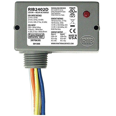 RIB RELAYS 65191 Functional Devices Enclosed Pilot Relay, 10 Amp Dpdt with 24 Vac/Dc/208-277 Vac Coil