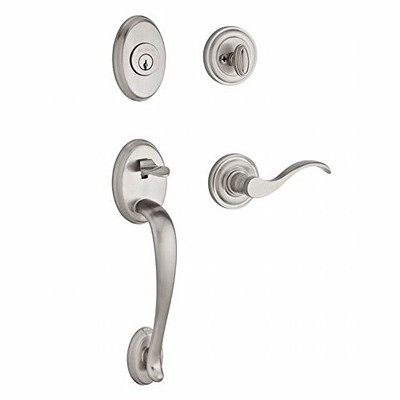 Baldwin SCCOLXCURLTRR150 Hardware Reserve Columbus Single Cylinder Handleset with Curve Left-Handed Lever and Traditional Round Rose in Satin Nickel