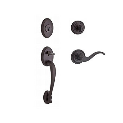 Baldwin SCCOLXCURLTRR112  Reserve Single Cylinder Handleset Columbus x Curve with Traditional Round Rose in Aged Bronze Finish Left hand.