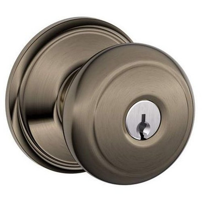 SCHLAGE F51AAND620 F51-AND Andover Keyed Entry F51A Panic Proof Door Knob, Antique Pewter