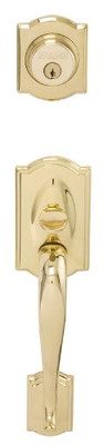 SCHLAGE F92CAM605 F92-CAM Camelot Dummy Exterior Handleset from the F-Series, Polished Brass