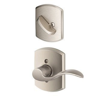 SCHLAGE F51AACC619GRW Lock Company Greenwich Deco Rose Entry Door Lock Satin Nickel