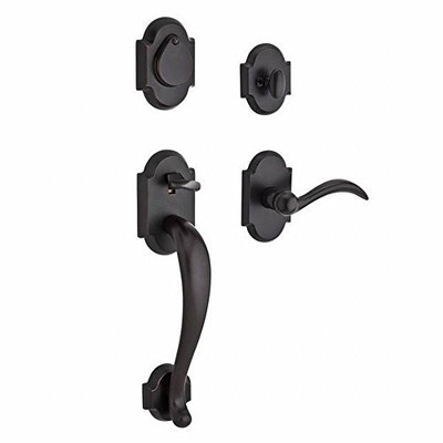 Baldwin SCADIXARCLRAR481 Hardware Reserve Adirondack Single Cylinder Handleset with Arch Left-Handed Lever and Rustic Arch Rose in Dark Bronze Finish