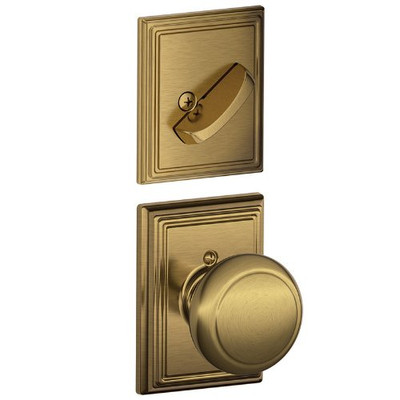 SCHLAGE F59AND609ADD Lock Company Antique Brass Andover Interior Pack Knob Set with Single Cylinder Deadbolt and Decorative Addison Rose (Interior Half Only)