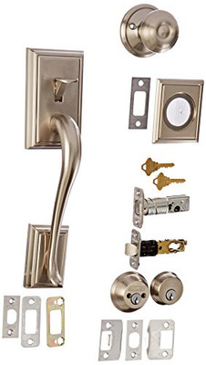 SCHLAGE F62ADD619GEO  Satin Nickel Addison Double Cylinder Handleset with Georgian Interior Knob from the F-Series