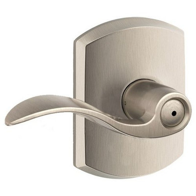 SCHLAGE F40ACC619GRW Lock Company Accent Privacy Door Lever Set with Decorative Greenwich Rose, Satin Nickel