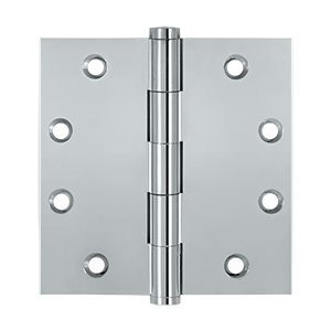 Deltana DSB4526  4.5 x 4.5 in. Square Hinges, Bright Chrome - Solid Brass - Pack of 2