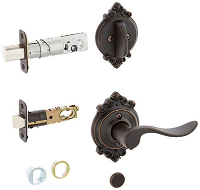 SCHLAGE F59ACC716BRKRH Schalge Aged Bronze Accent Right Handed Interior Pack Lever Set with Single Cylinder Deadbolt and Decorative Brookshire Rose