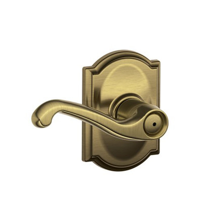 SCHLAGE F40FLA609CAM F40 FLA 609 CAM Camelot Collection Flair Privacy Lever, Antique Brass