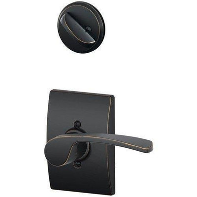 SCHLAGE F94MER716CENLH Lock Company Aged Bronze Interior Pack Merano Lever Left Handed Dummy Interior Pack with Deadbolt Cover Plate and Decorative Century Rose