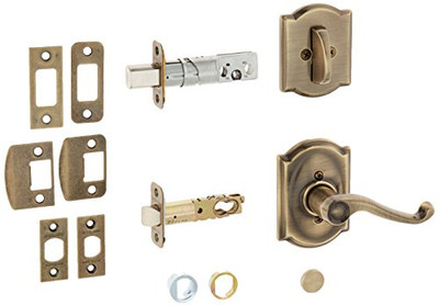 SCHLAGE F59FLA609CAMRH Lock Company F59-FLA-CAM-RH Flair Right Handed Interior Pack Lever Set with Single Cy, Antique Brass