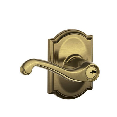 SCHLAGE F51AFLA609CAM Lock Company Antique Brass Flair Keyed Entry F51A Panic Proof Door Lever with Camelot Rosette