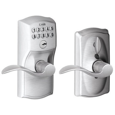 SCHLAGE FE595CAM626ACC FE595 CAM 626 ACC Camelot Keypad Entry with Flex-Lock and Accent Levers, Brushed Chrome.